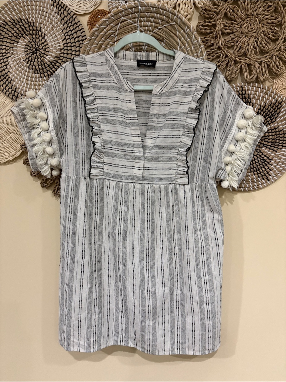 Sugarlips dress, Sugar+lips. Cream and black. Tassels. Boho. Mini. Medium?